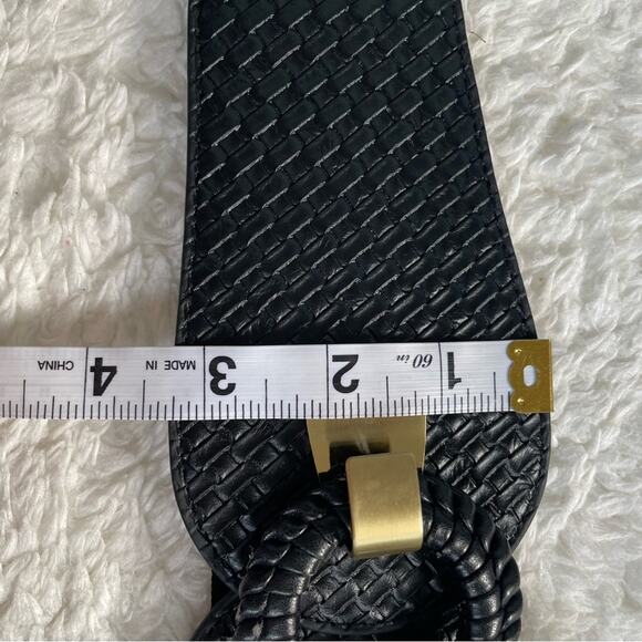 Black Chunky Gold Metal Buckle Woven Stretch Belt Statement Waist Cincher M/L - Picture 8 of 9